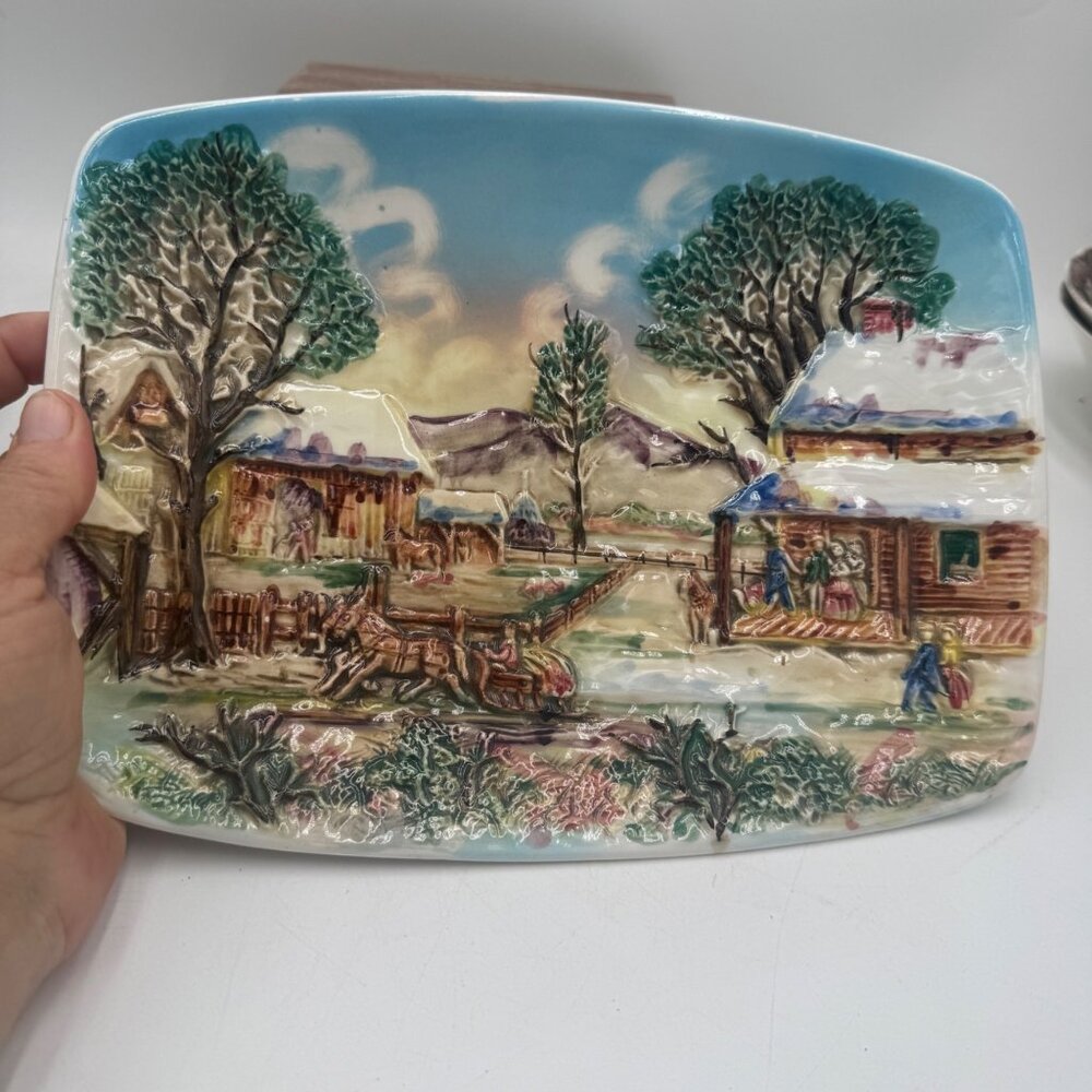Nikoniko Import Handpainted wall plate country farm scene decor plate with hangi